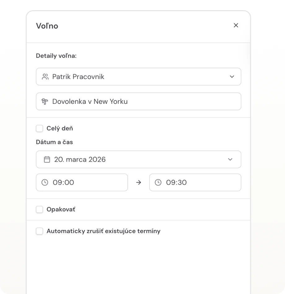 Blokovanie času, voľno a automatické sviatky