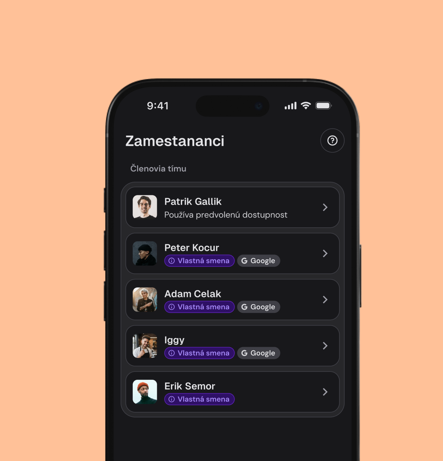 Prehľad tímu a kalendára zamestnancov v Meety