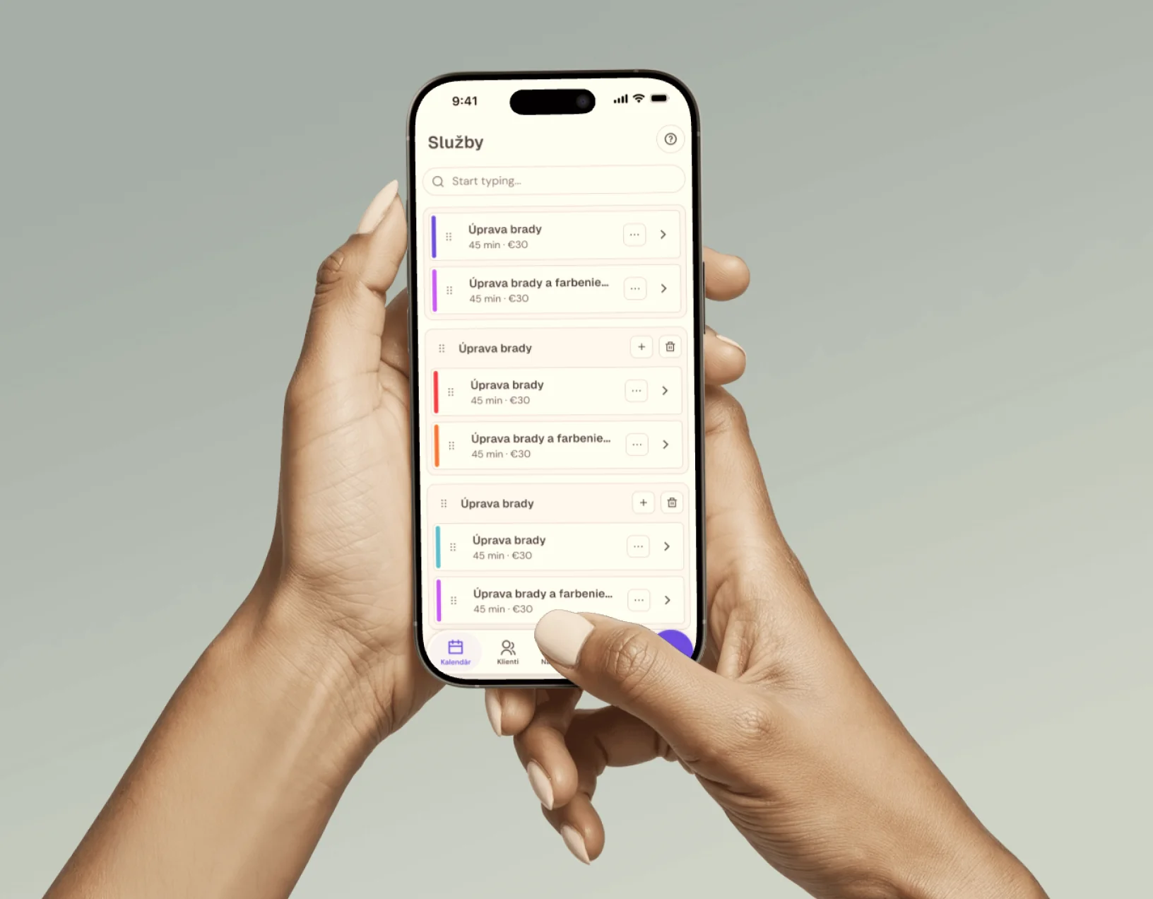 Správa služieb a kategórií v mobilnej aplikácii Meety