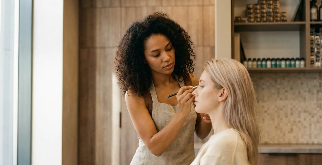 Profesionálne líčenie – vizážistka pri práci