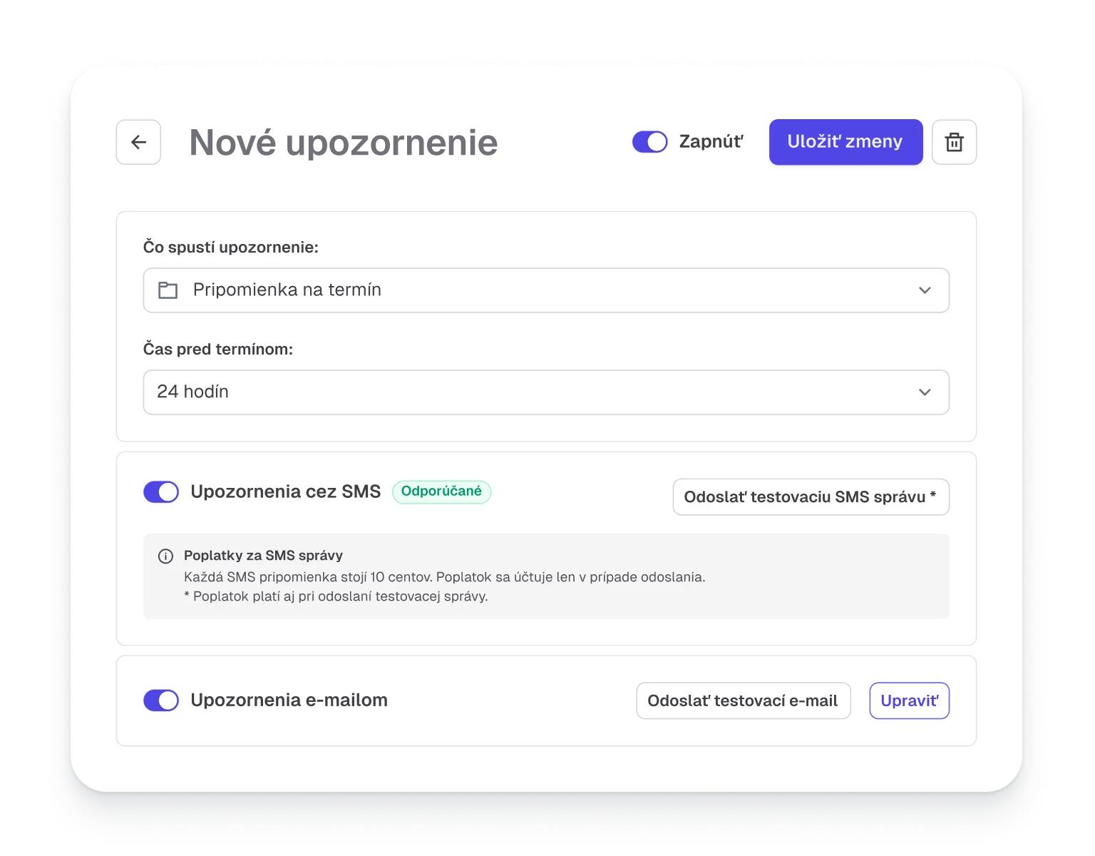 Nastavenie času a frekvencie odosielania notifikácií
